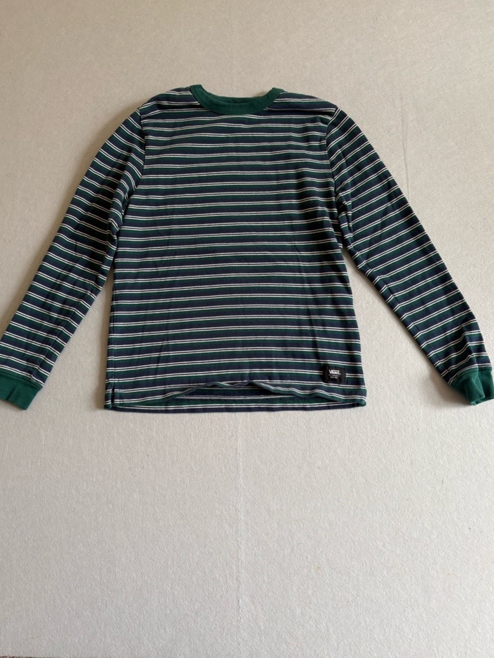 Vans Kids Awbrey II Striped Long Sleeve Tee Navy Green White Sz M 10-12